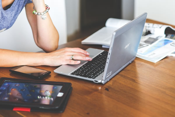 Woman working on laptop